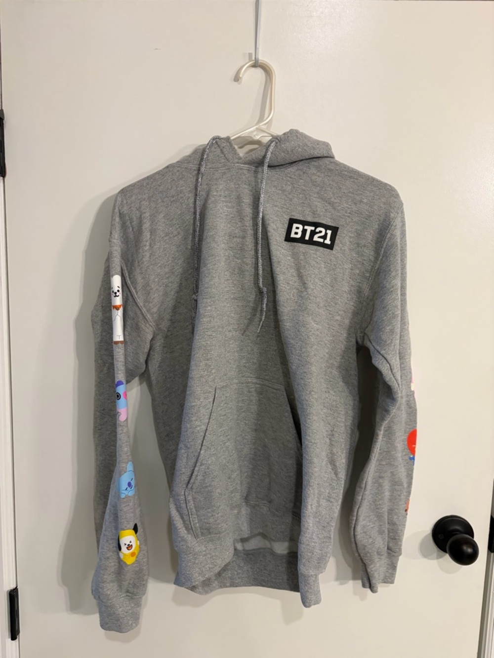 BTS BT21 Character Gray Hoodie Sweatshirt Size Medium